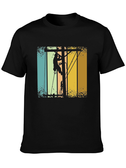 Lineman Retro T-Shirt - Electrician Climbing Pole Tee