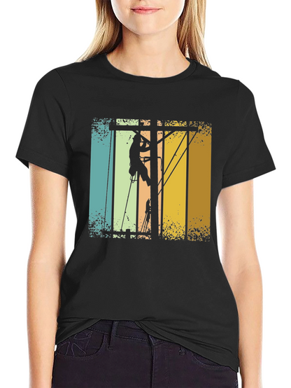 Lineman Retro T-Shirt - Electrician Climbing Pole Tee