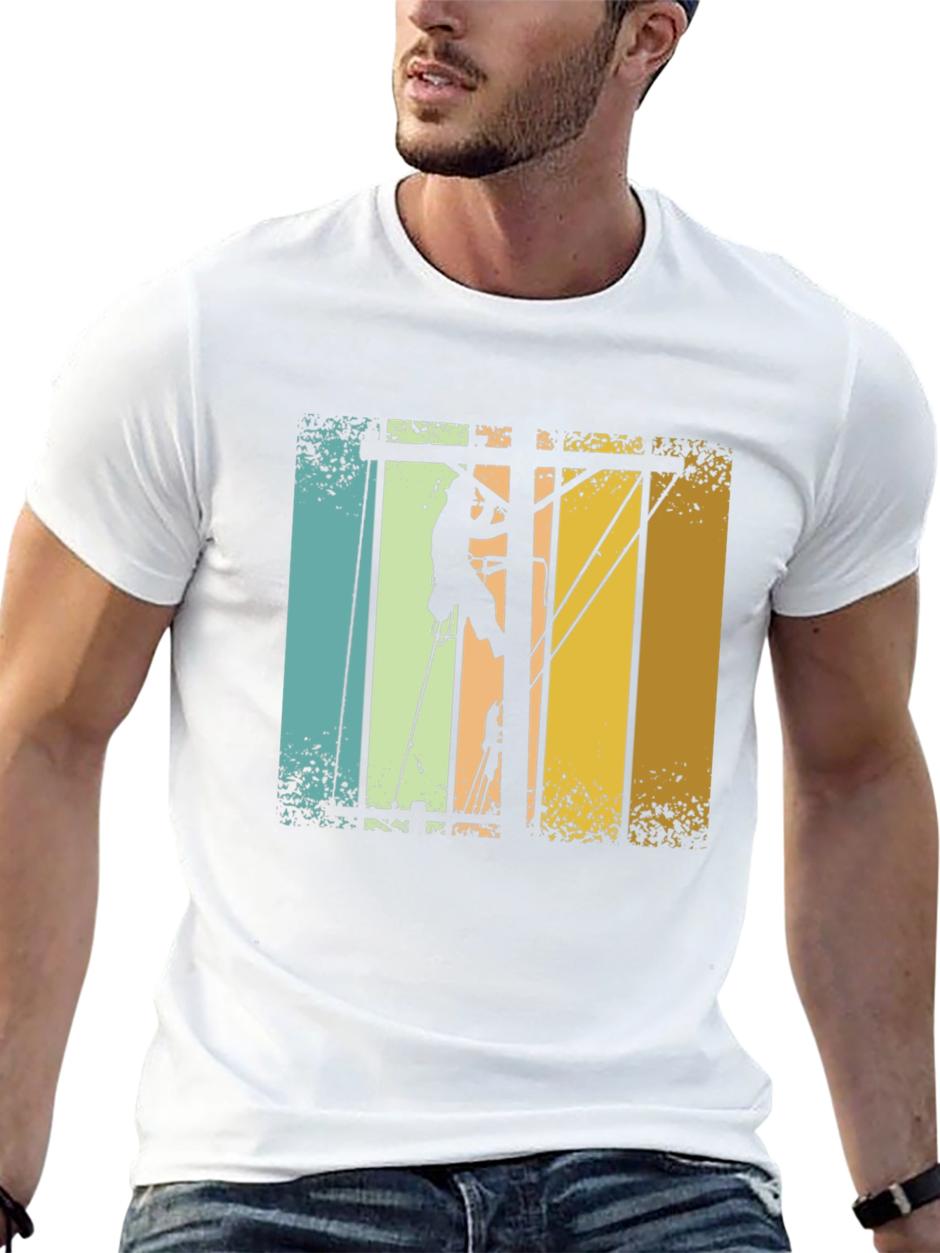 Lineman Retro T-Shirt - Electrician Climbing Pole Tee