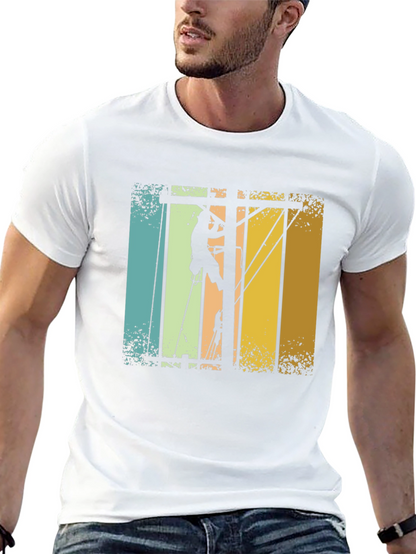 Lineman Retro T-Shirt - Electrician Climbing Pole Tee