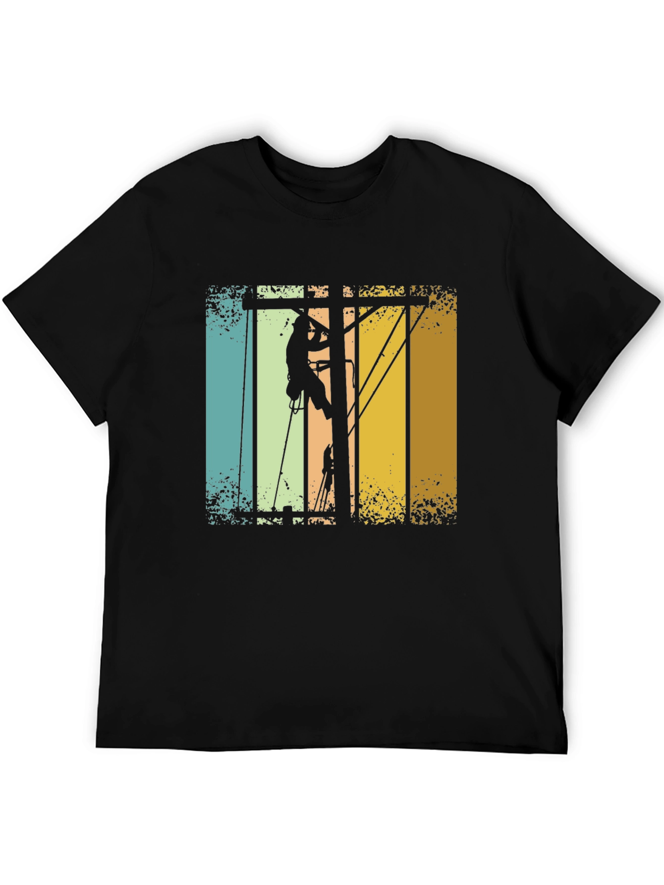 Lineman Retro T-Shirt - Electrician Climbing Pole Tee