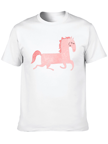 Pink Horse Graphic Tee - Black Cotton Shirt
