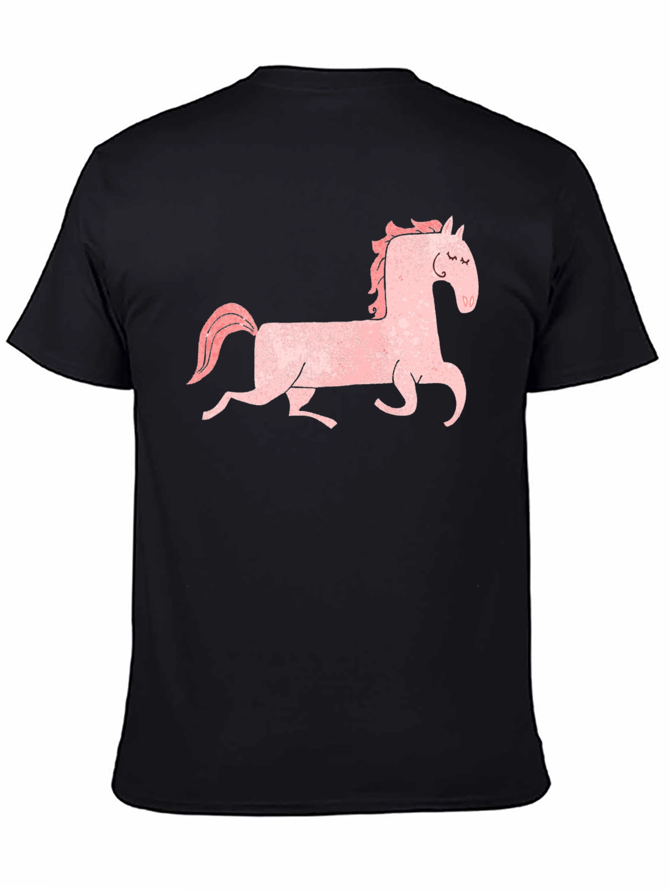Pink Horse Graphic Tee - Black Cotton Shirt
