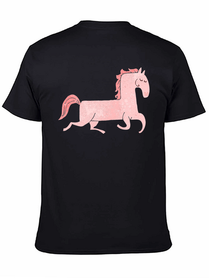 Pink Horse Graphic Tee - Black Cotton Shirt