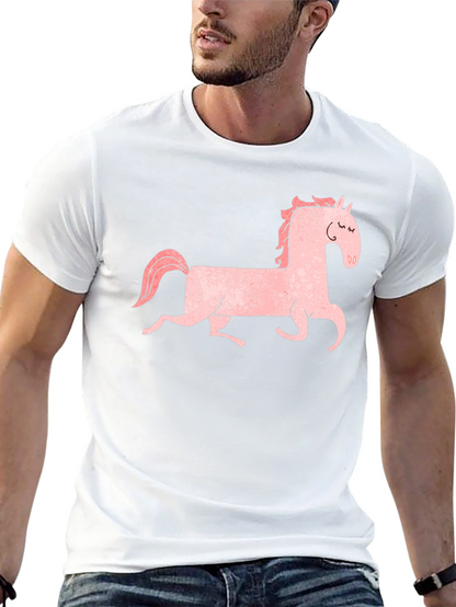 Pink Horse Graphic Tee - Black Cotton Shirt