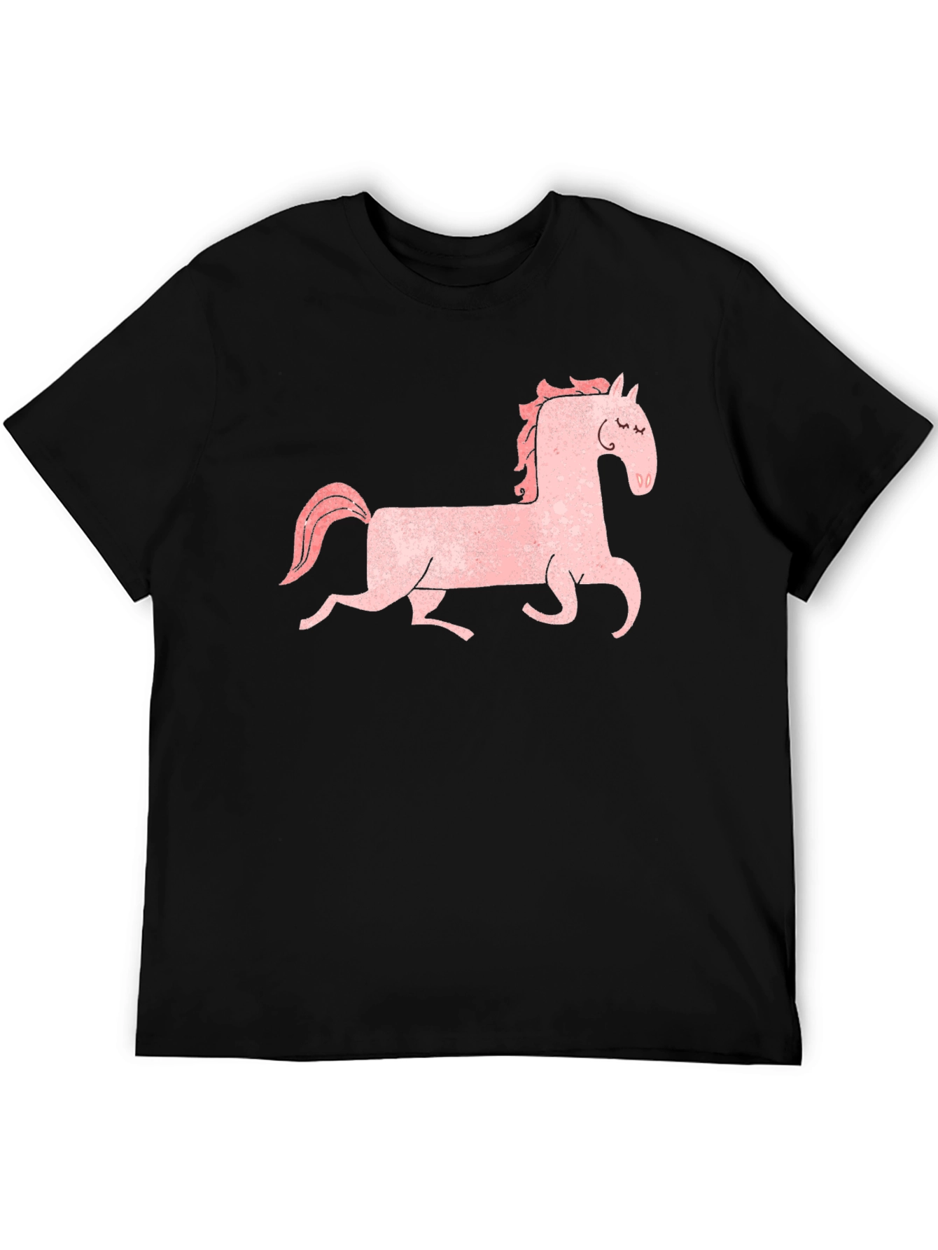 Pink Horse Graphic Tee - Black Cotton Shirt