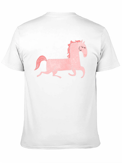 Pink Horse Graphic Tee - Black Cotton Shirt