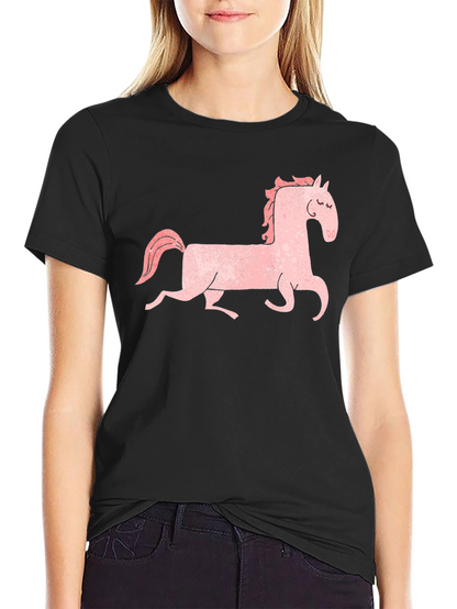 Pink Horse Graphic Tee - Black Cotton Shirt