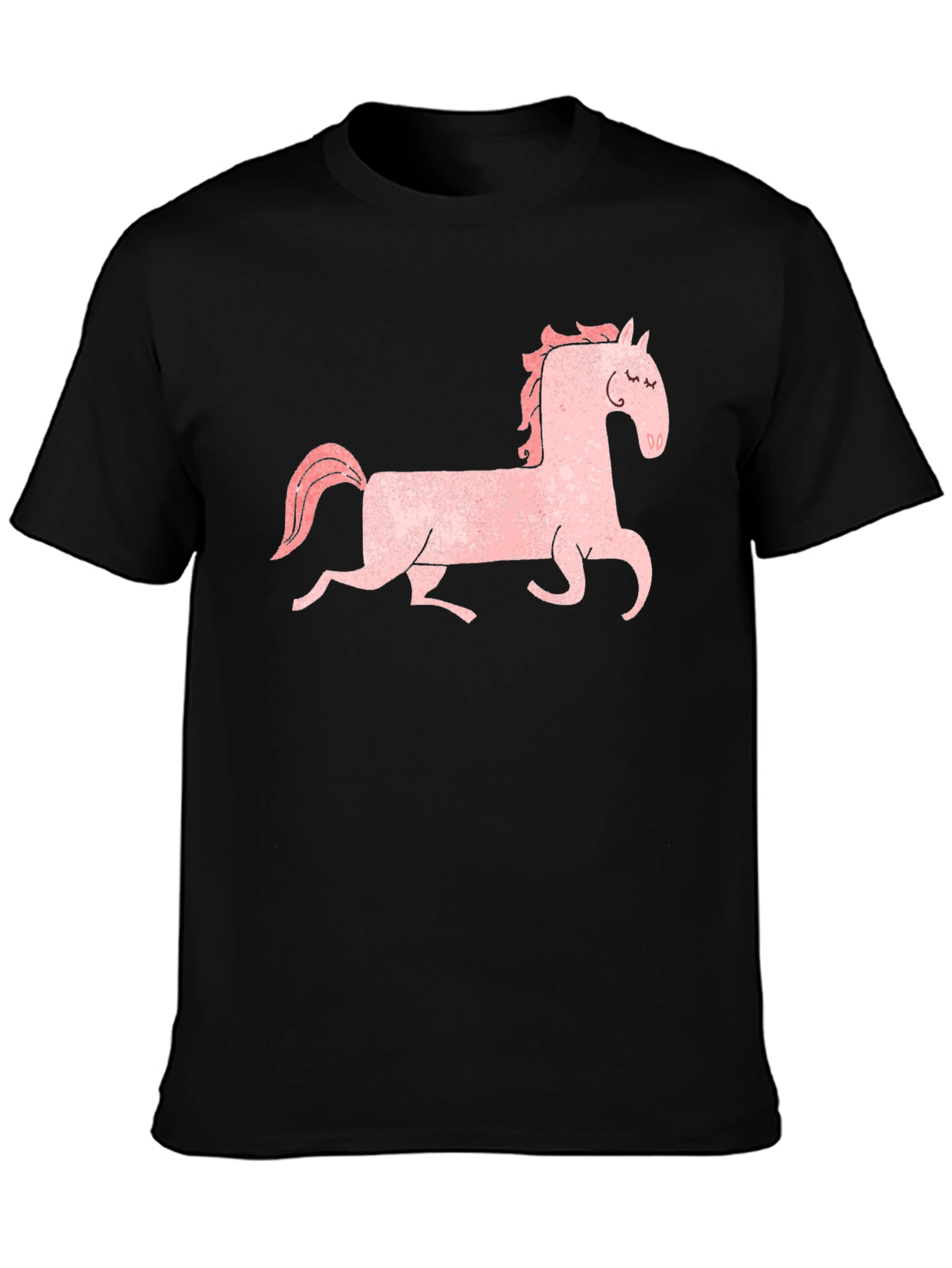 Pink Horse Graphic Tee - Black Cotton Shirt