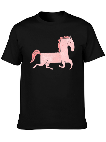 Pink Horse Graphic Tee - Black Cotton Shirt