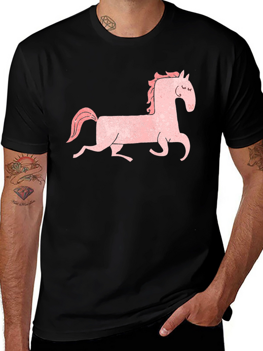 Pink Horse Graphic Tee - Black Cotton Shirt
