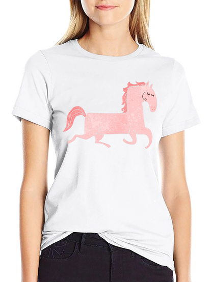 Pink Horse Graphic Tee - Black Cotton Shirt