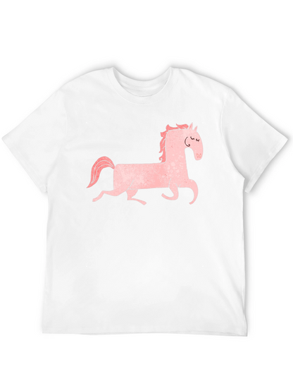 Pink Horse Graphic Tee - Black Cotton Shirt