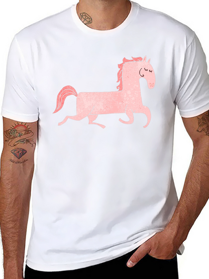 Pink Horse Graphic Tee - Black Cotton Shirt