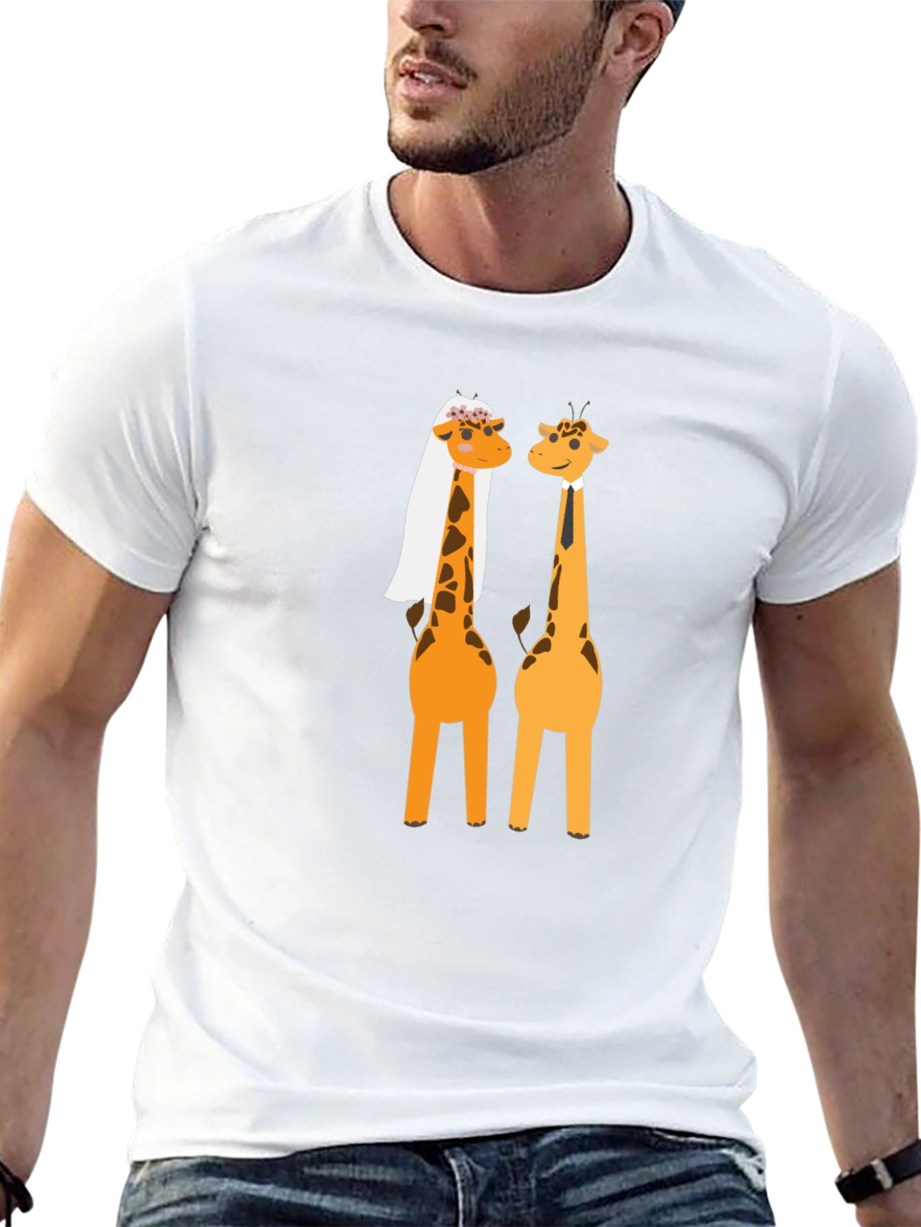 Funny Giraffe Wedding Graphic T-Shirt