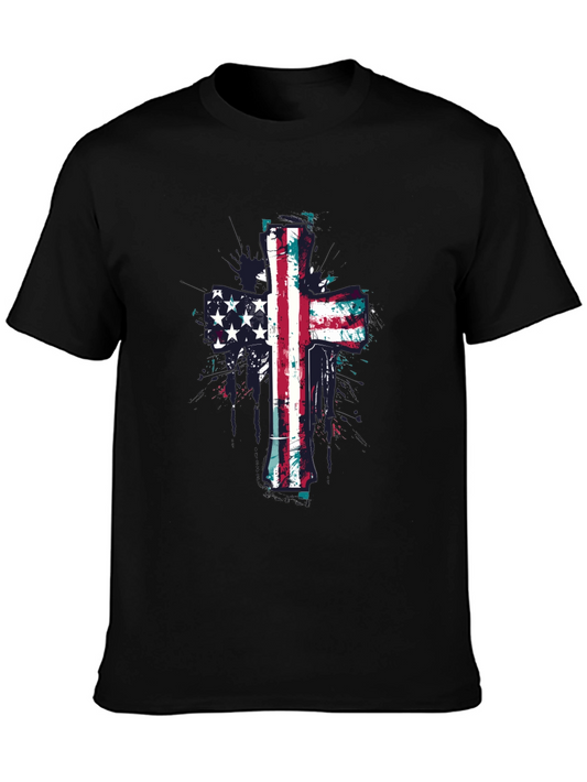 American Flag Cross Graphic Tee - Black