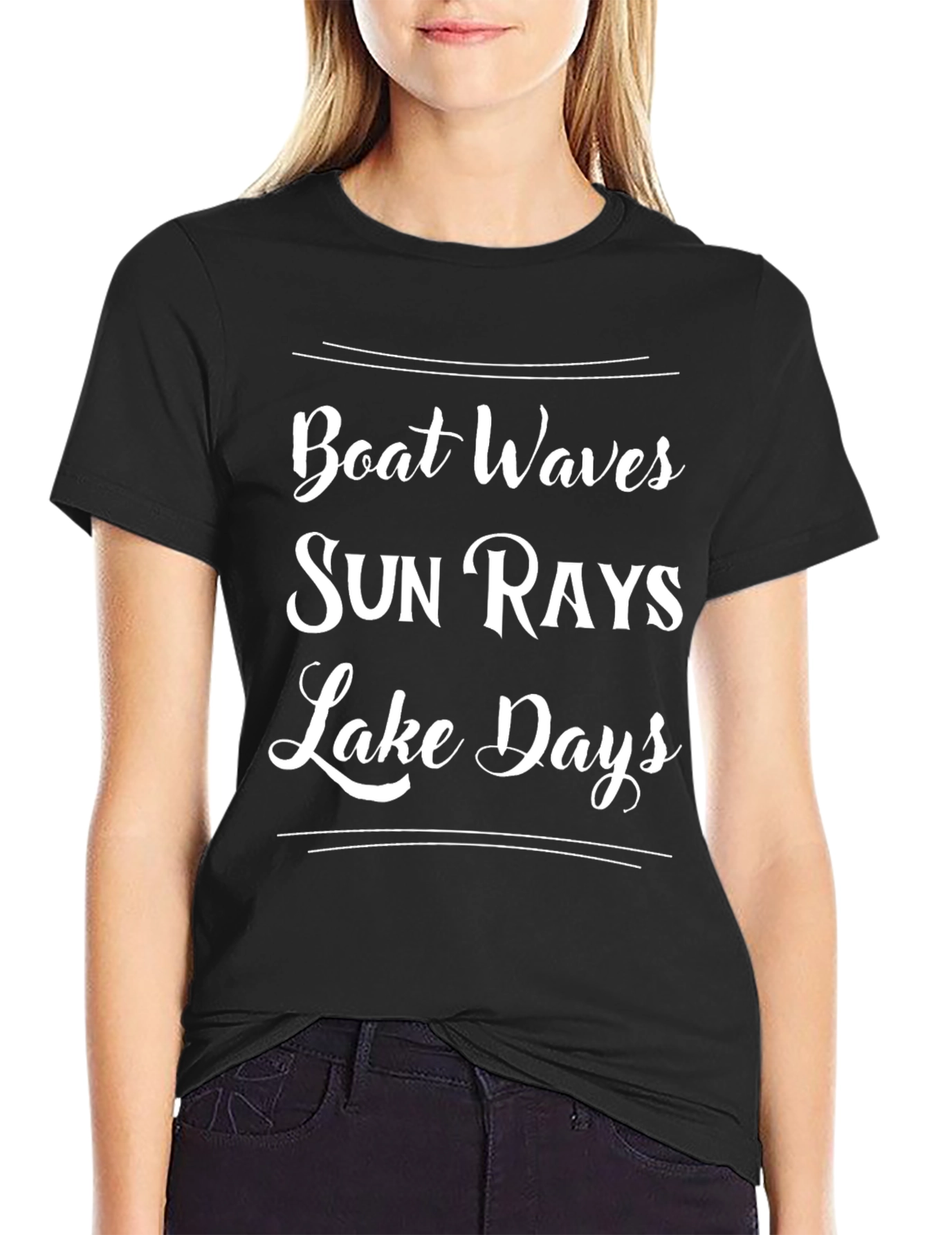 Boat Waves Sun Rays Lake Days Graphic T-Shirt