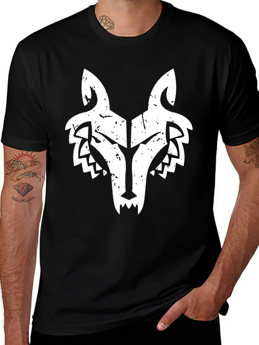 Mens Black T-Shirt with White Wolf Graphic
