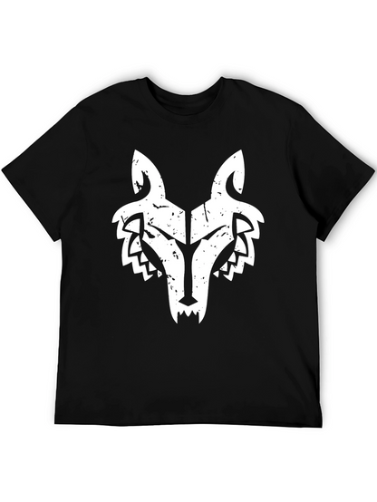 Mens Black T-Shirt with White Wolf Graphic