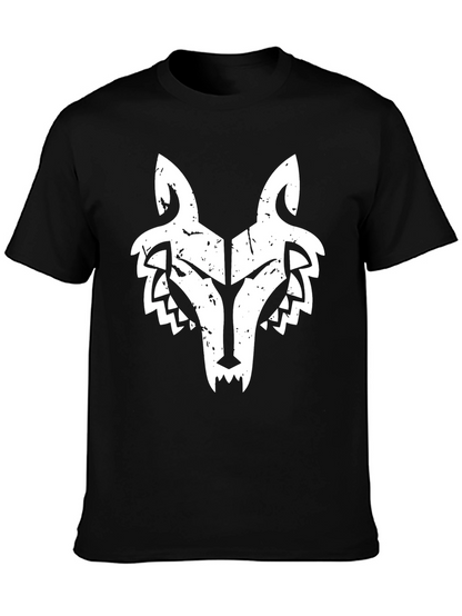 Mens Black T-Shirt with White Wolf Graphic