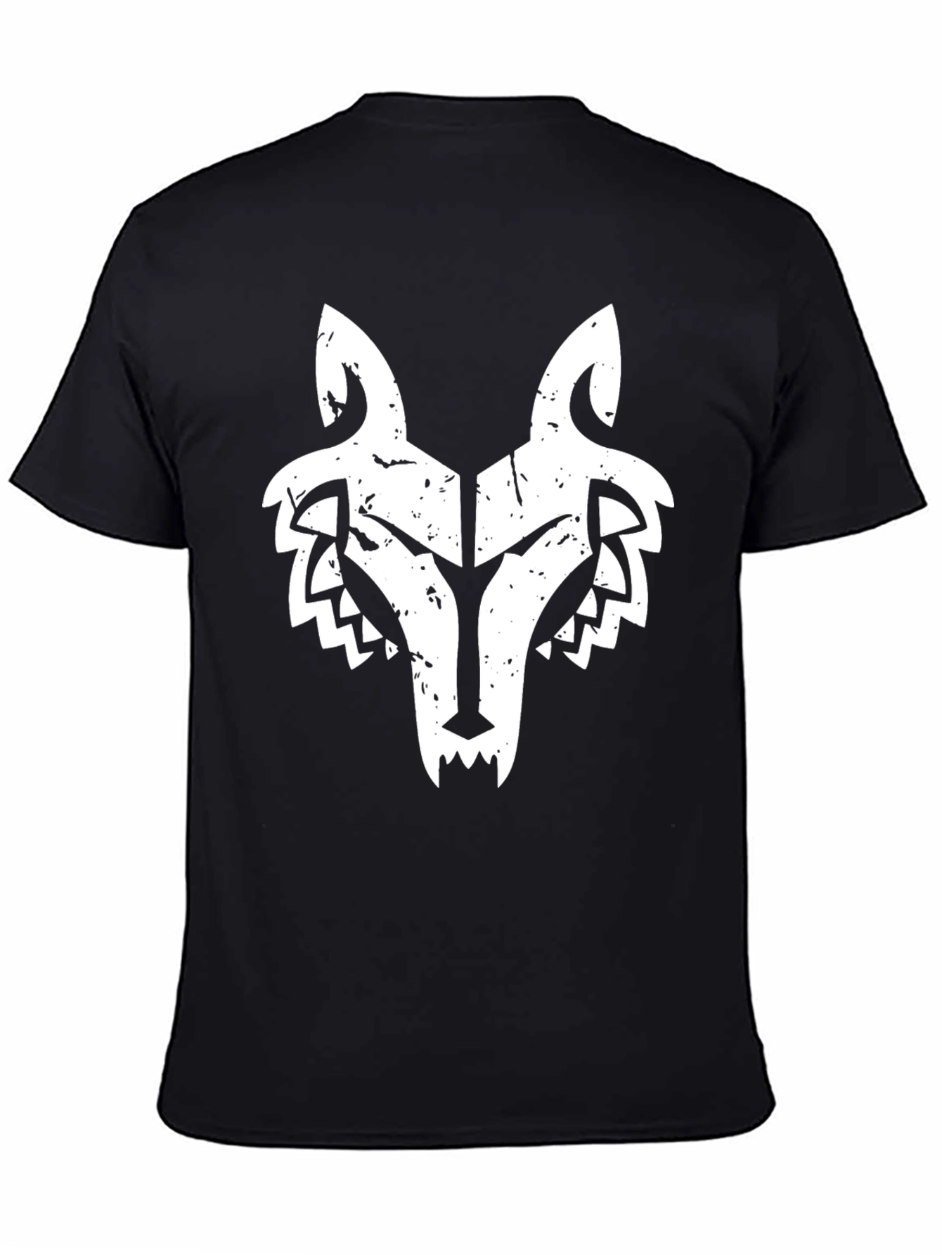 Mens Black T-Shirt with White Wolf Graphic