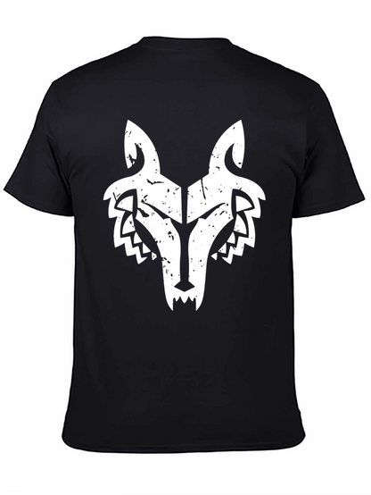 Mens Black T-Shirt with White Wolf Graphic