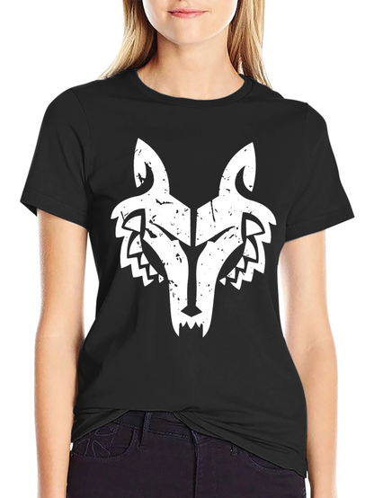 Mens Black T-Shirt with White Wolf Graphic