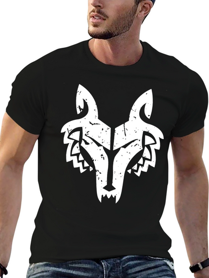 Mens Black T-Shirt with White Wolf Graphic