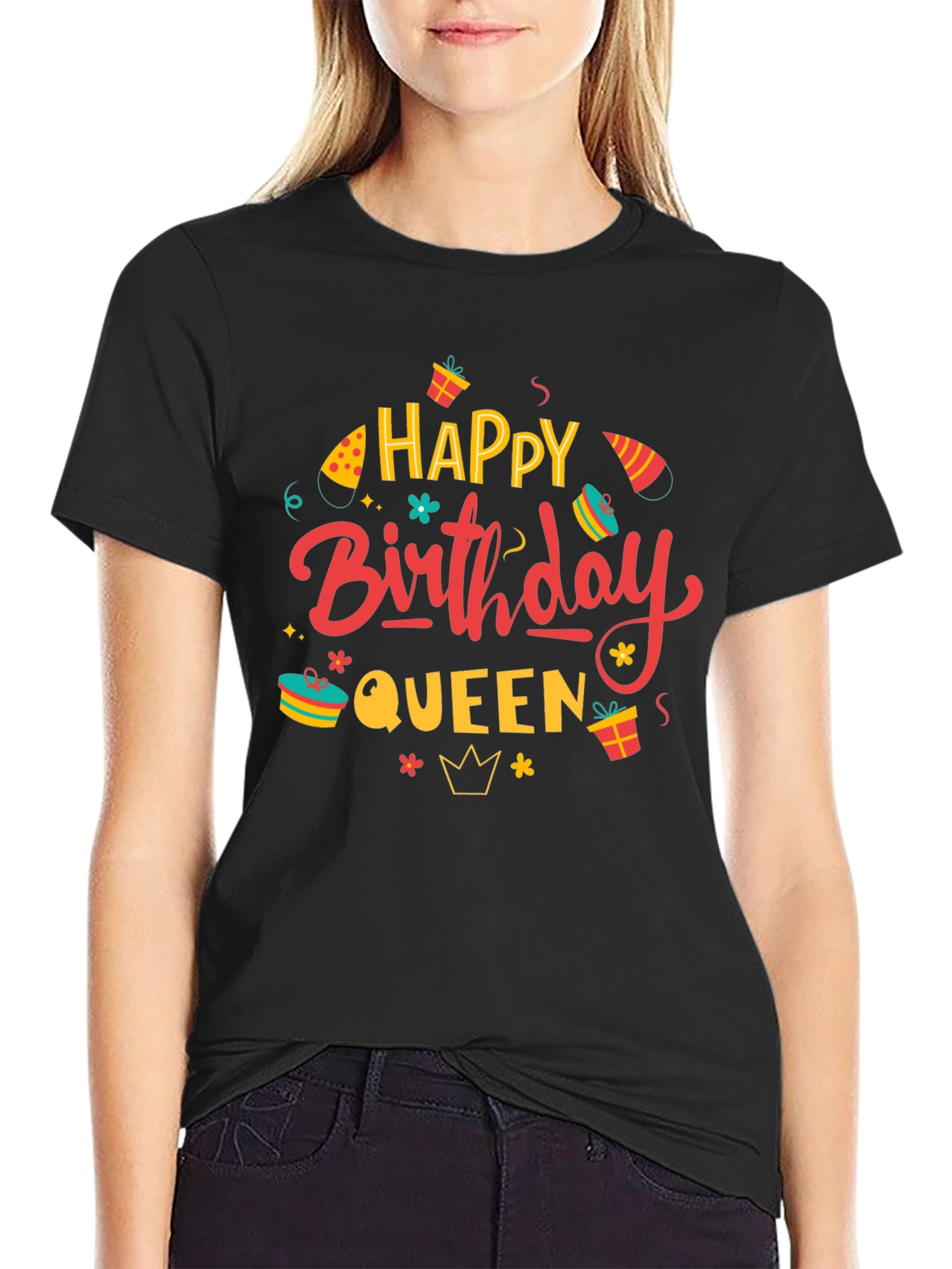 Happy Birthday Queen Black Graphic Tee