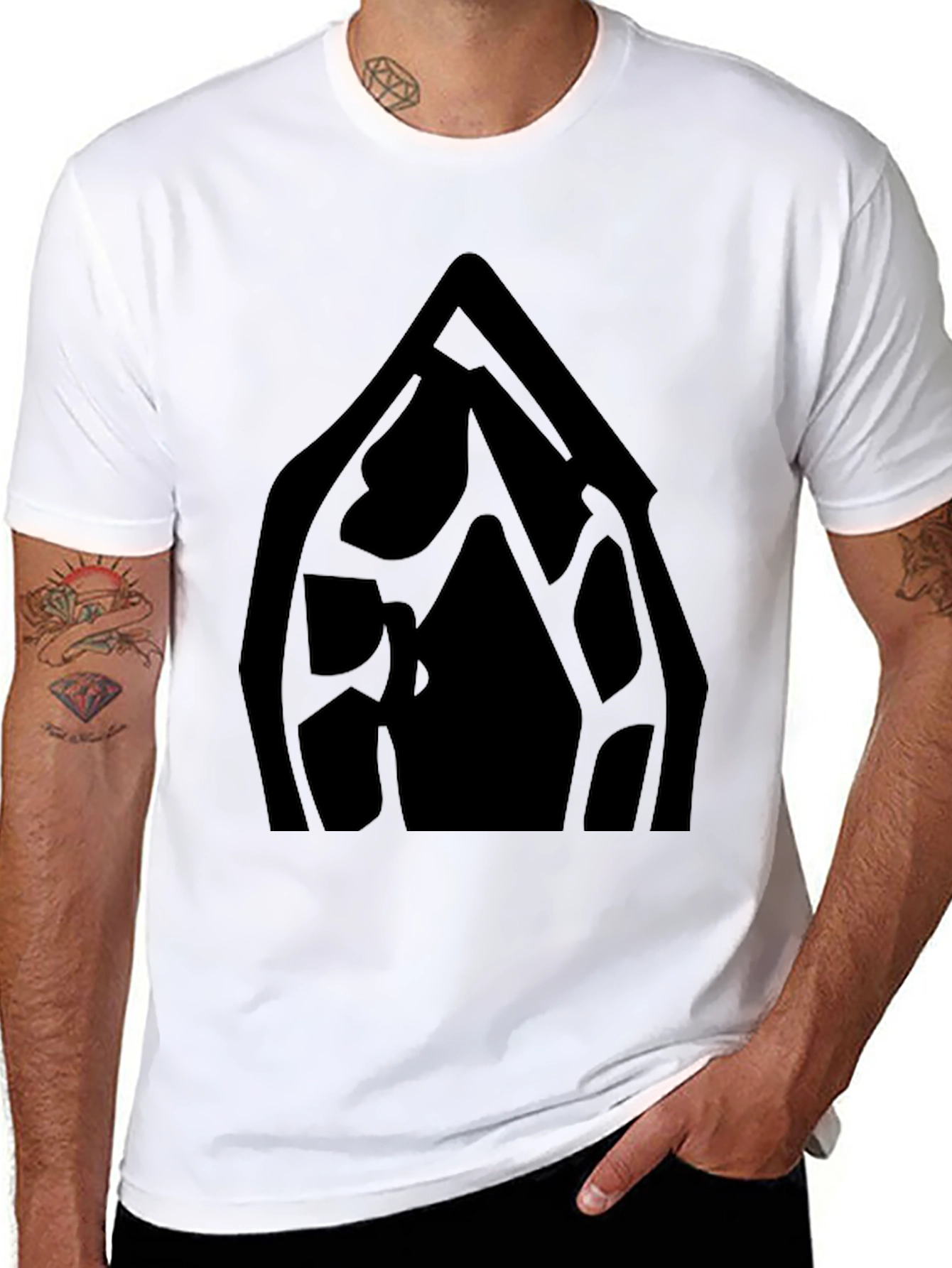 Black Graphic Tee - Abstract Window Design