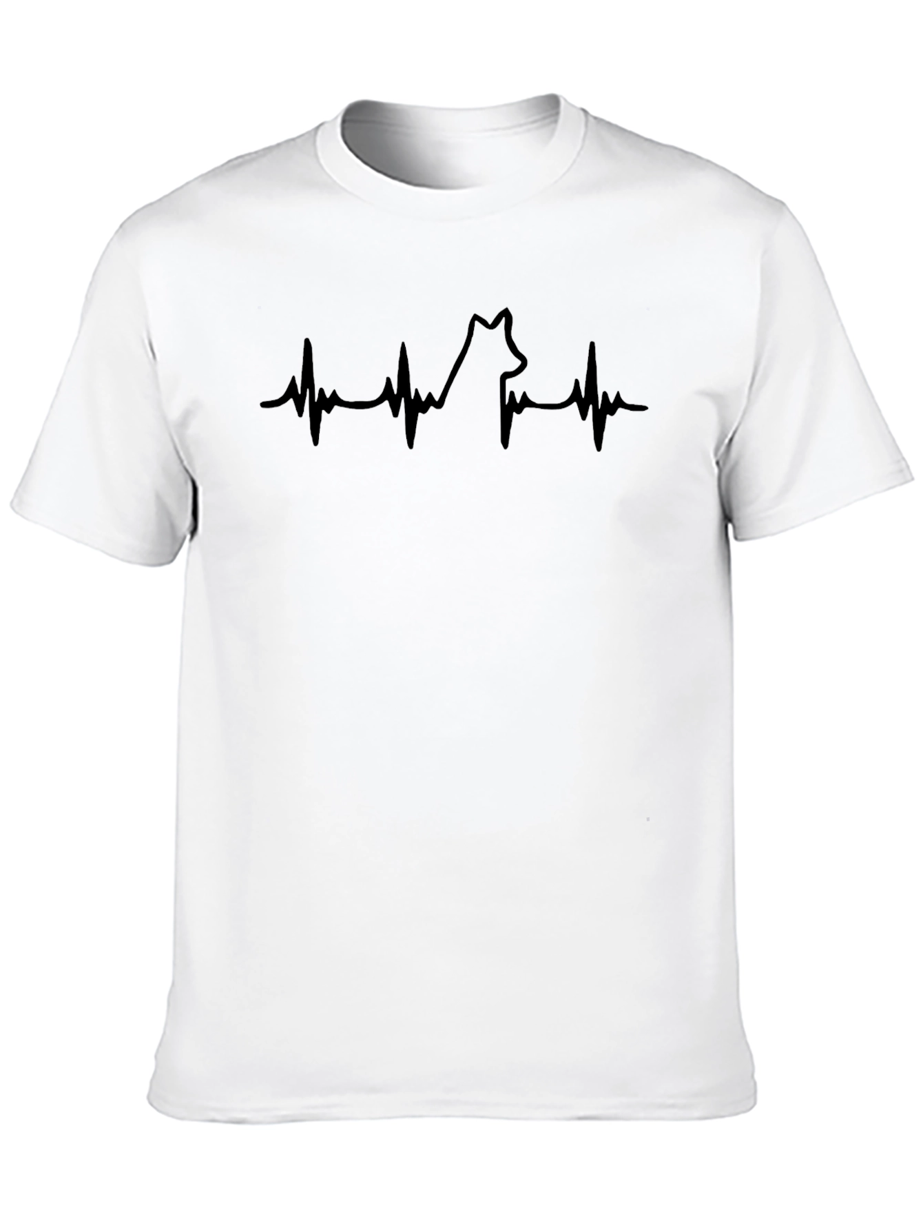 Mens Black T-Shirt - Wolf Heartbeat Graphic Tee
