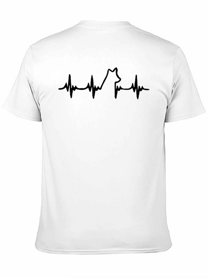 Mens Black T-Shirt - Wolf Heartbeat Graphic Tee