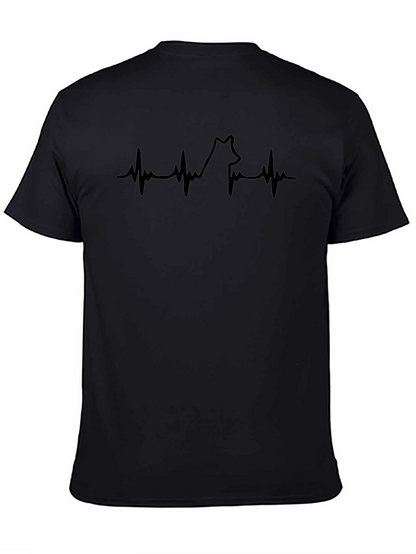 Mens Black T-Shirt - Wolf Heartbeat Graphic Tee