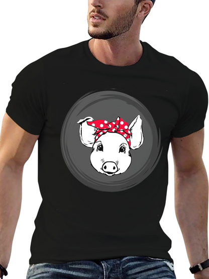 Pig with Bandana Graphic Tee - Black
