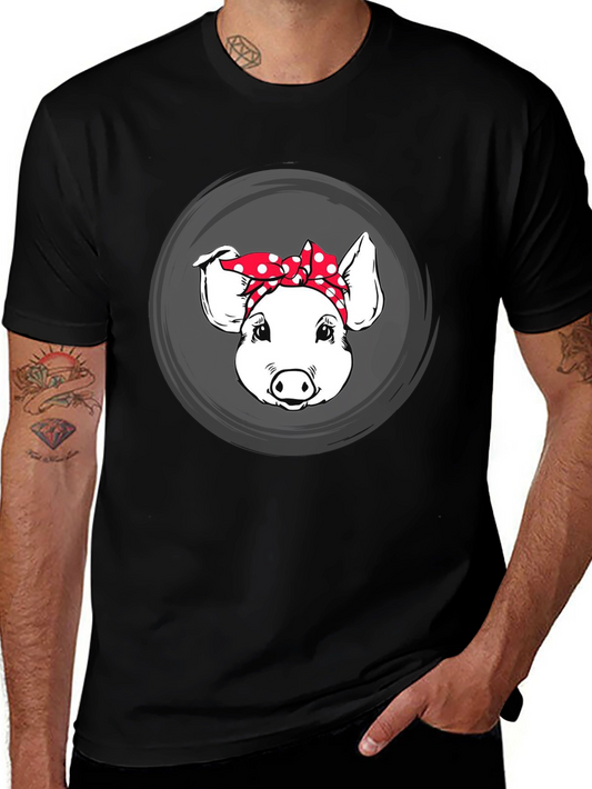 Pig with Bandana Graphic Tee - Black