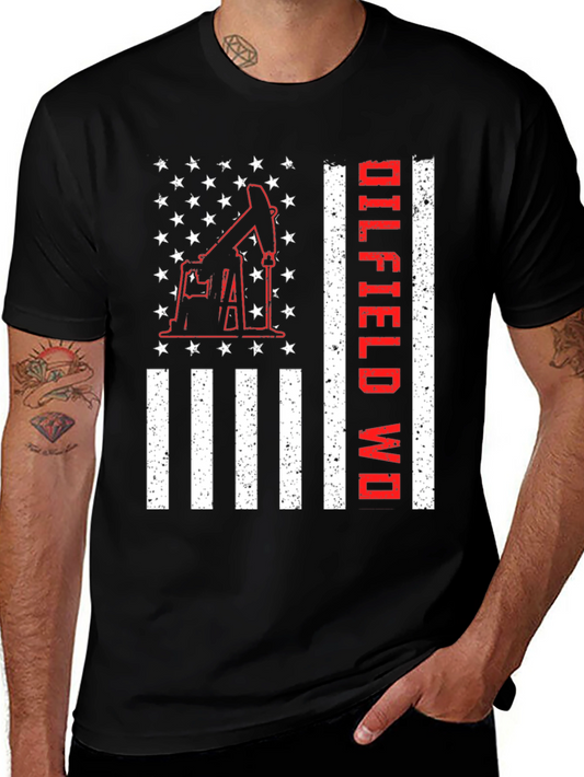 Oilfield Worker American Flag Graphic T-Shirt