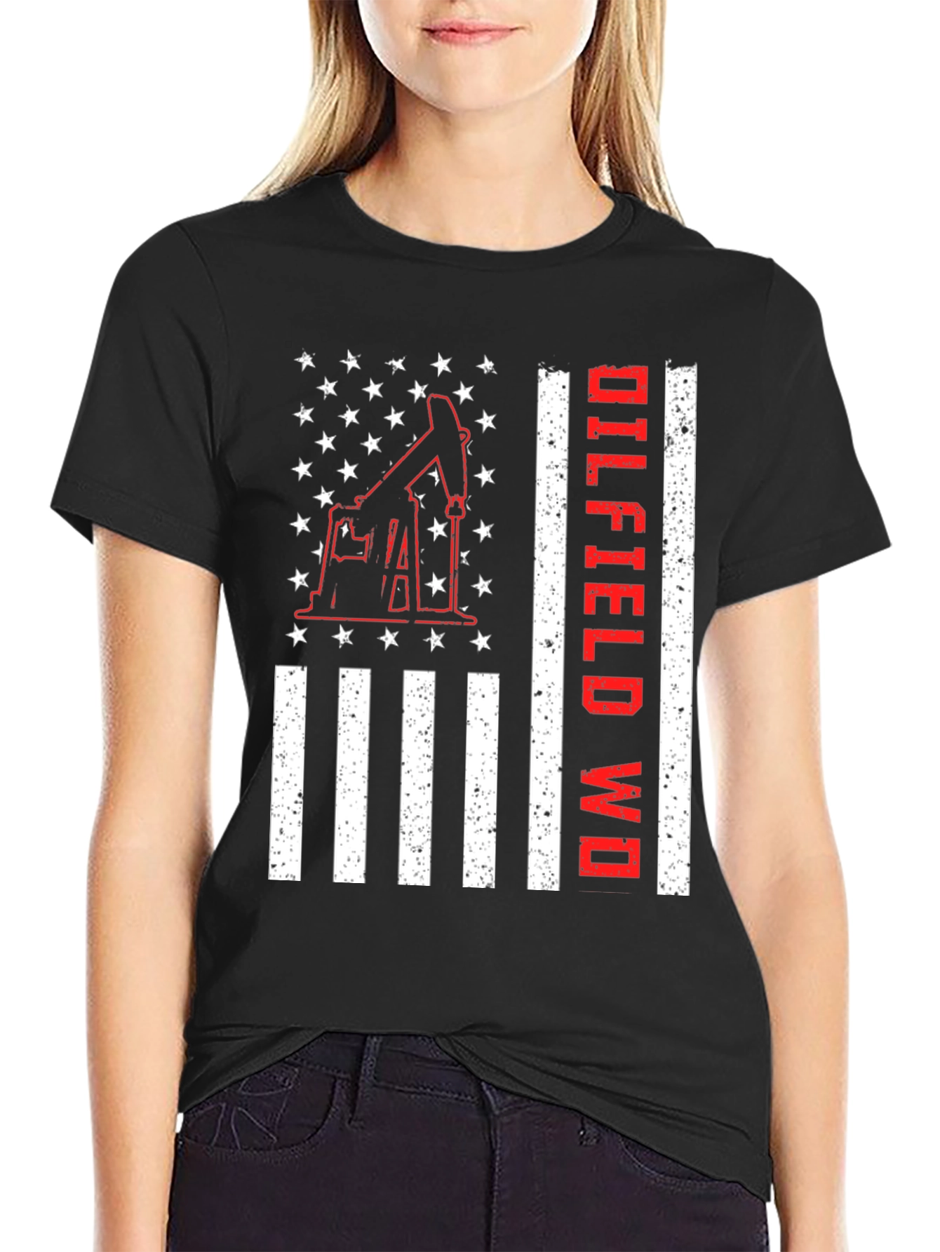 Oilfield Worker American Flag Graphic T-Shirt