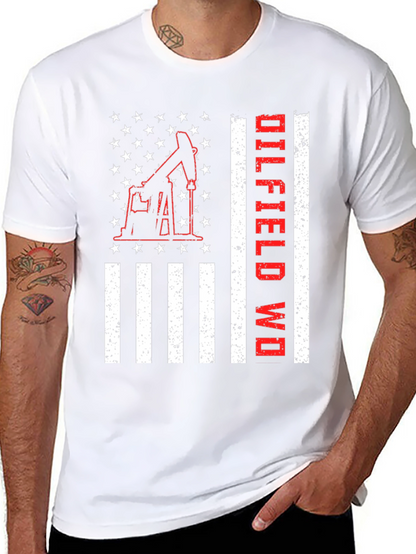 Oilfield Worker American Flag Graphic T-Shirt