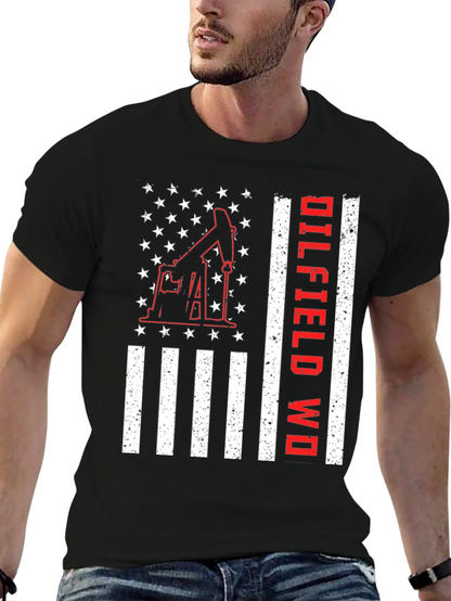 Oilfield Worker American Flag Graphic T-Shirt
