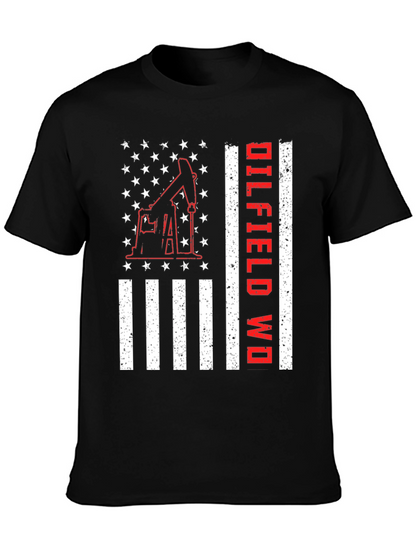 Oilfield Worker American Flag Graphic T-Shirt