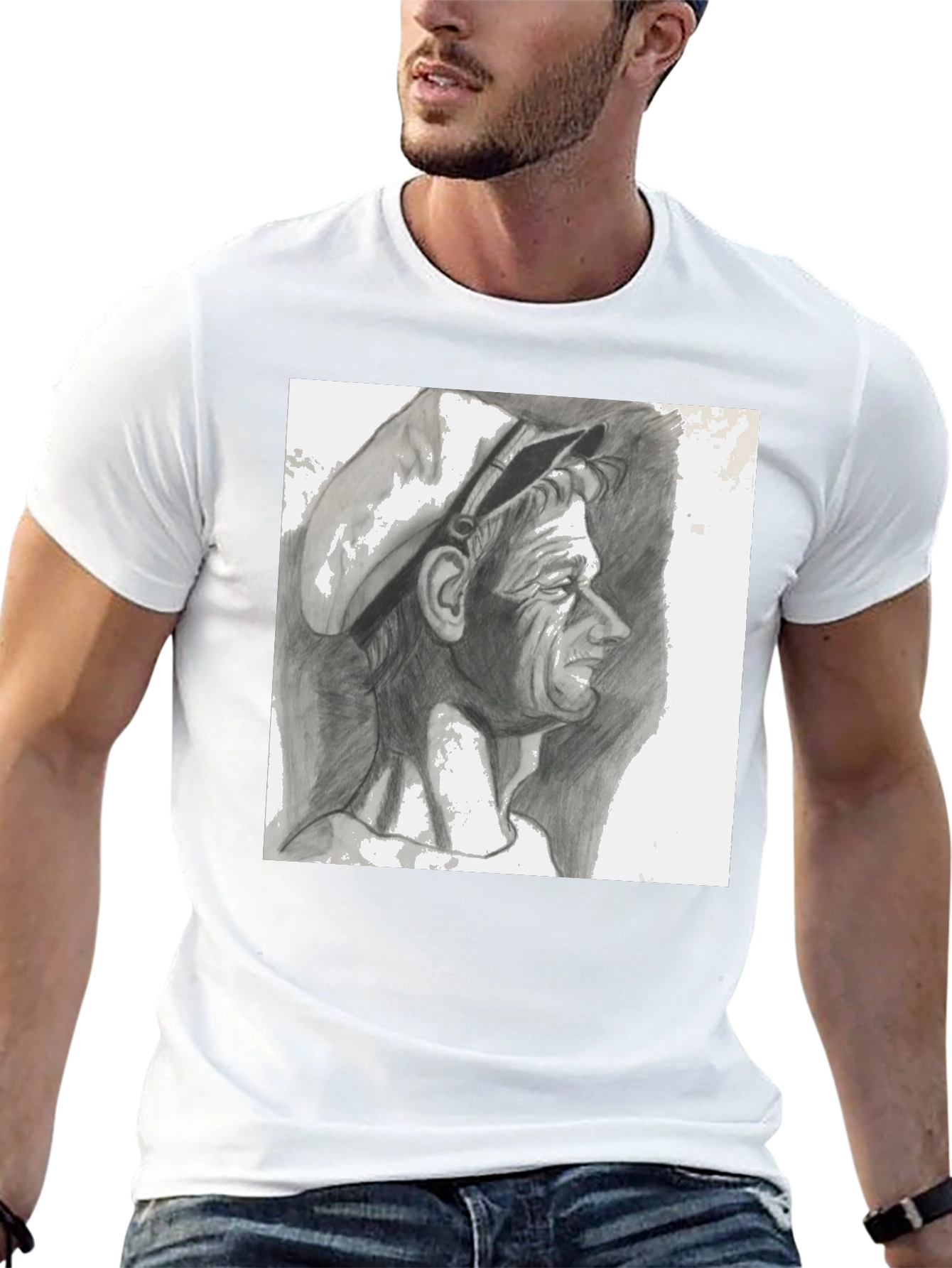 Pencil Portrait Graphic Black T-Shirt