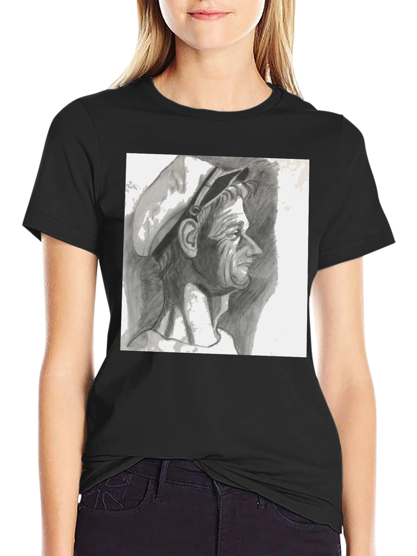 Pencil Portrait Graphic Black T-Shirt