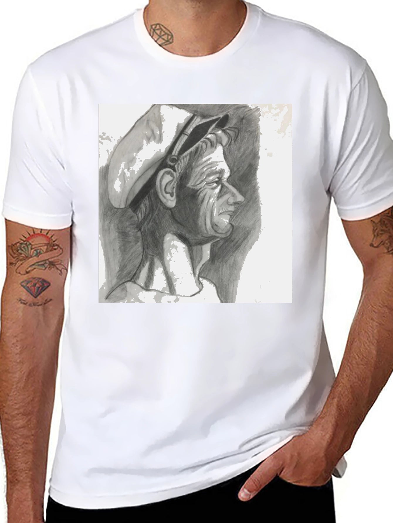 Pencil Portrait Graphic Black T-Shirt