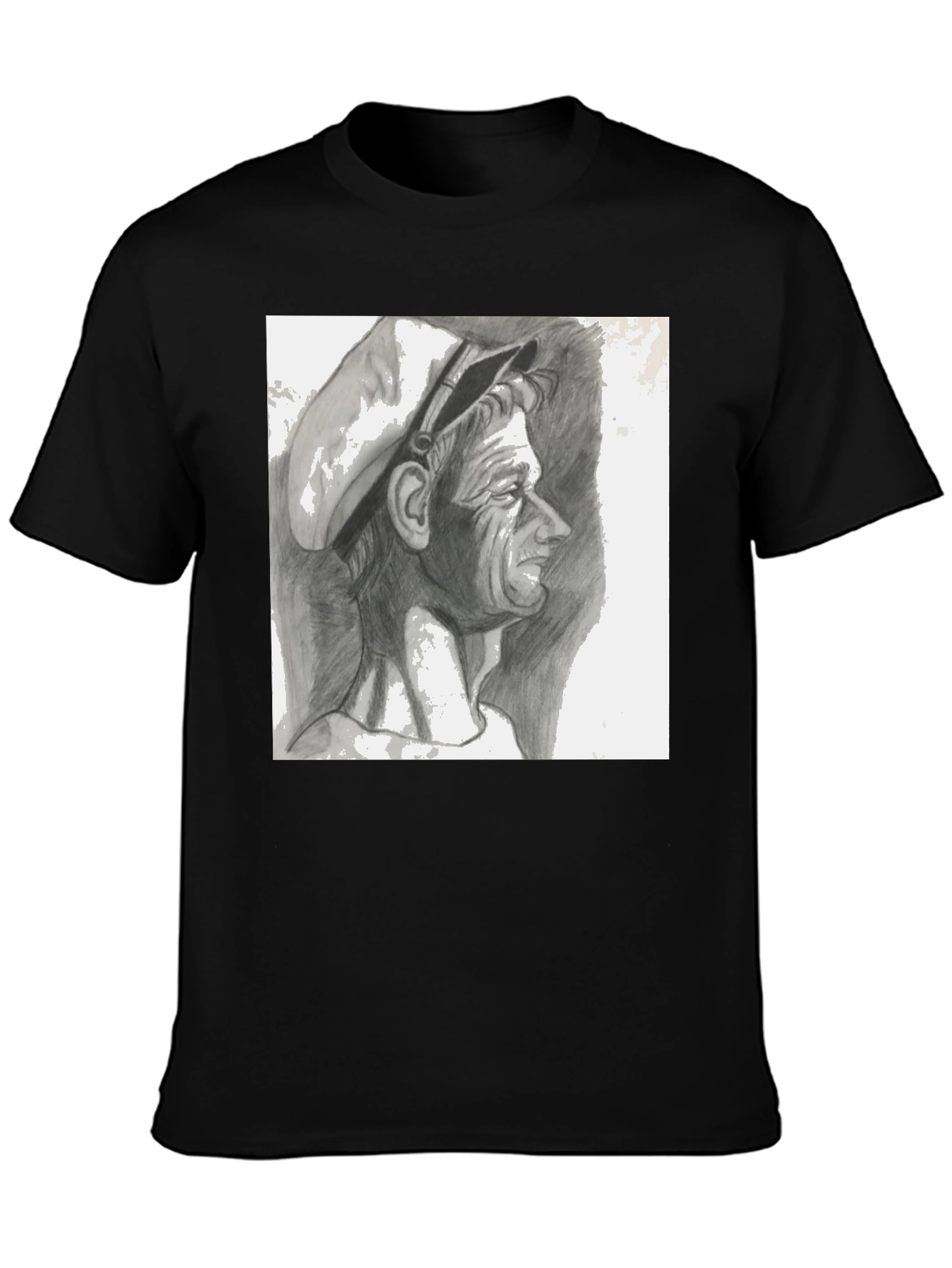 Pencil Portrait Graphic Black T-Shirt