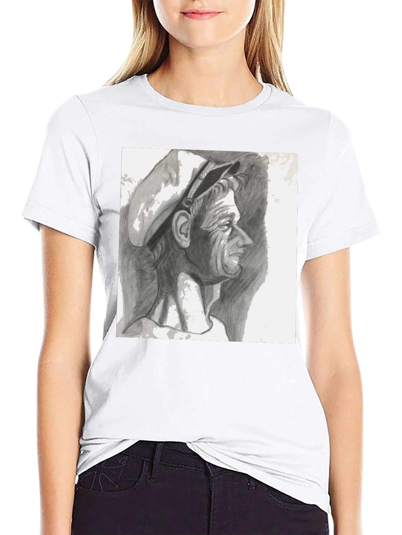 Pencil Portrait Graphic Black T-Shirt