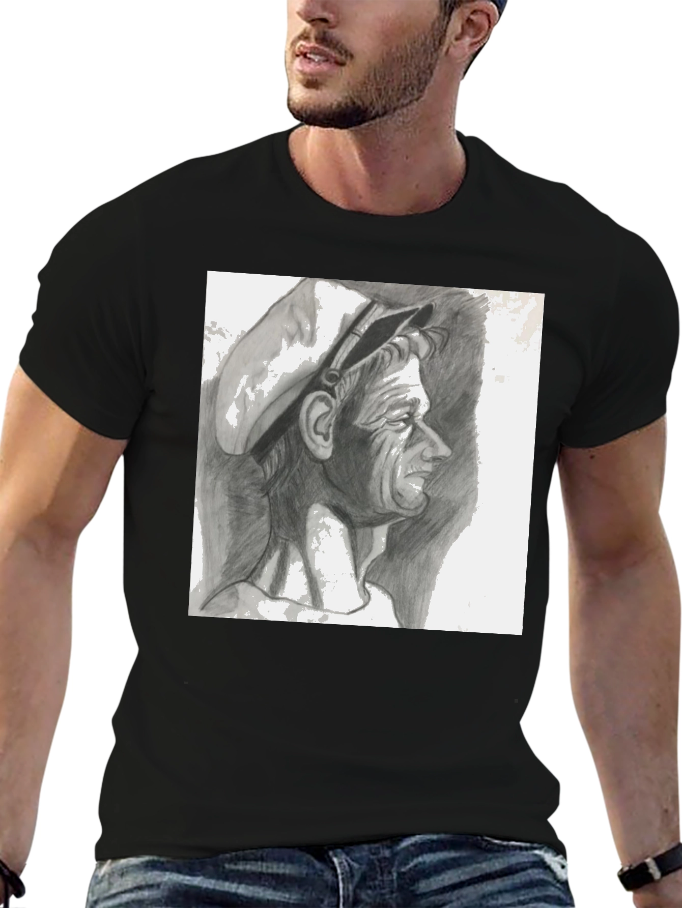 Pencil Portrait Graphic Black T-Shirt