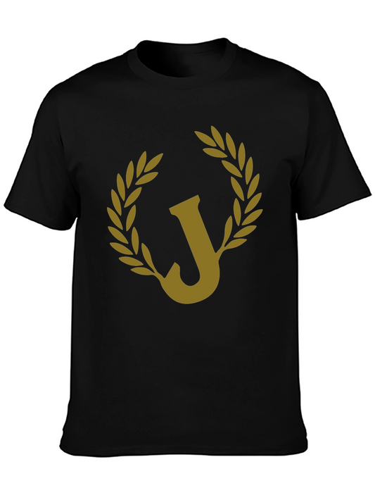 Letter J Laurel Wreath Black Graphic Tee