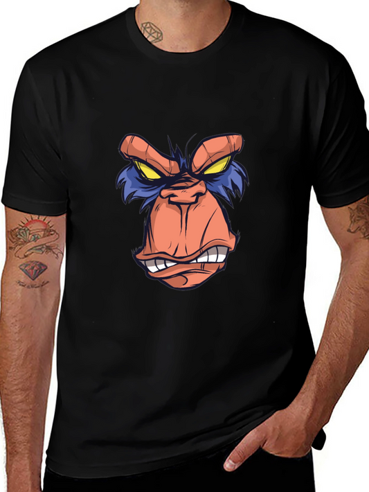 Cartoon Ape Face Graphic Tee - Black