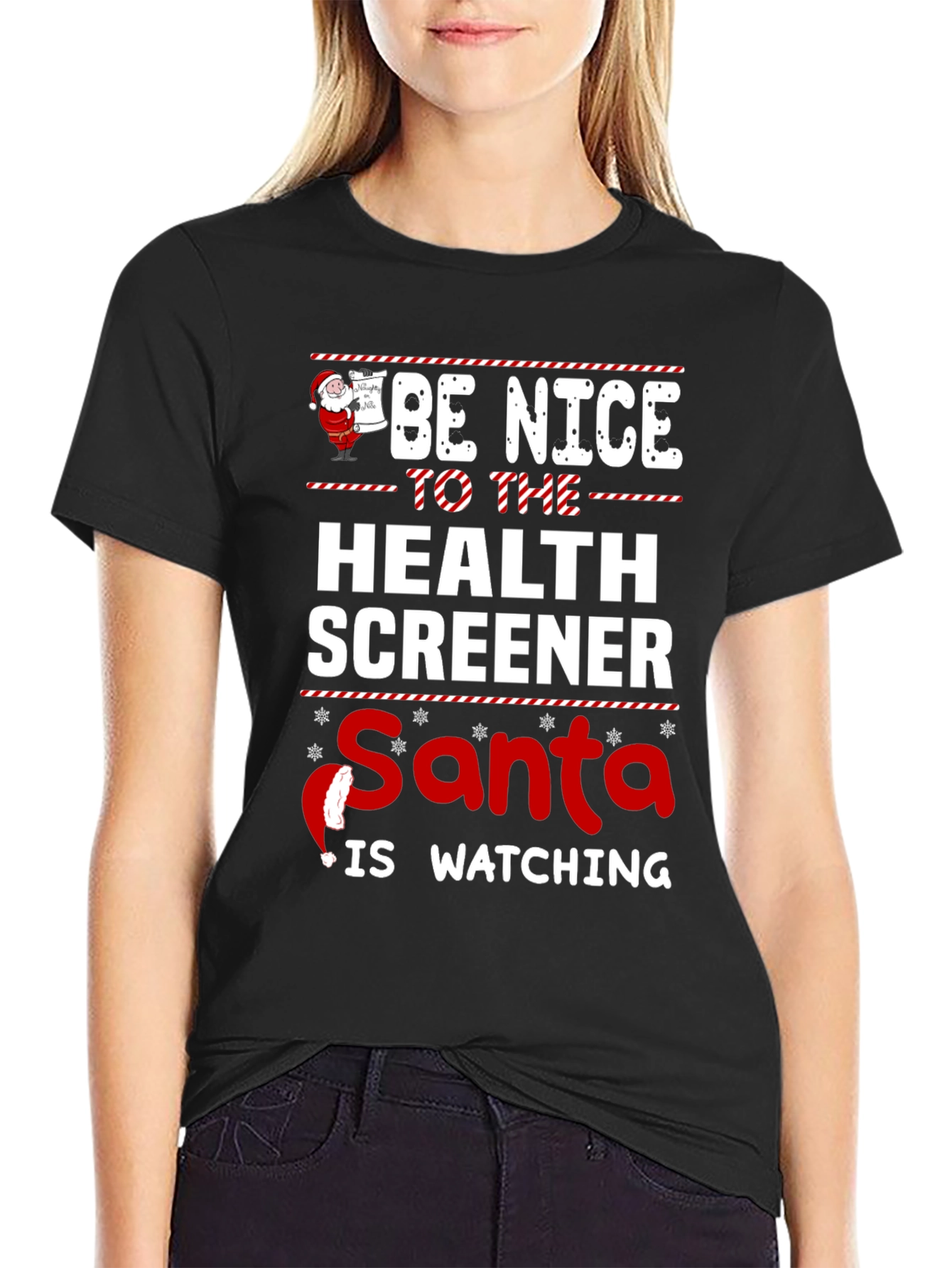 Be Nice to Health Screener Santa Watching Graphic T-Shirt