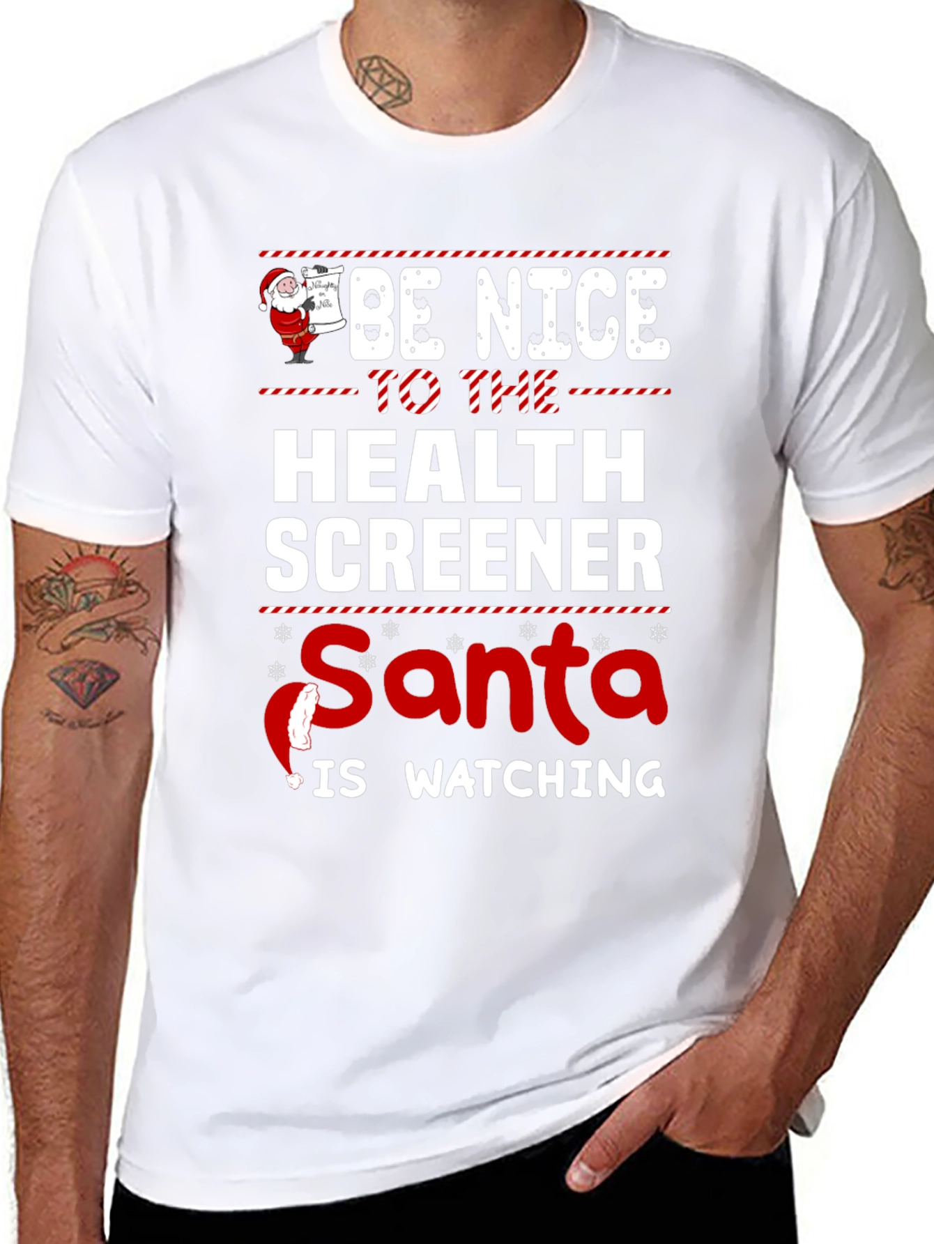 Be Nice to Health Screener Santa Watching Graphic T-Shirt